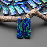 Drilled Natural Azurite Chrysocolla Rectangle Earring Pair Matched Gemstone Stone Beads