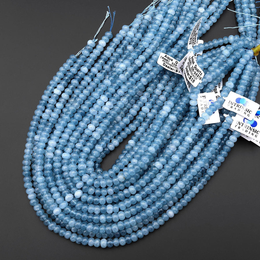 Blue Aqua Quartz Rondelle 6mm Beads Aquamarine Like Stone 15.5" Strand