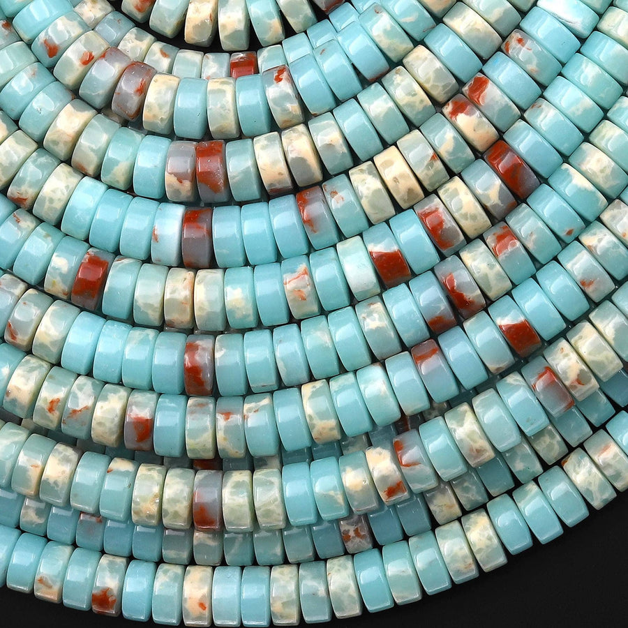 Impression Jasper Heishi Beads 6mm 8mm Aka Snake Skin Jasper Aqua Terra Jasper 15.5" Strand