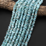 Natural Blue Larimar Freeform Thin Rondelle Chip Beads 15.5" Strand