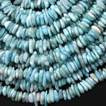 Natural Blue Larimar Freeform Thin Rondelle Chip Beads 15.5" Strand
