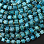 Natural Teal Blue Green Apatite Faceted 6mm Cube Beads Gemstone Dice 15.5" Strand