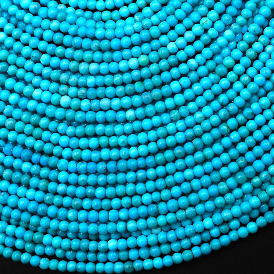 AAA Genuine Natural Arizona Blue Turquoise 2mm Smooth Round Beads 15.5" Strand B1639