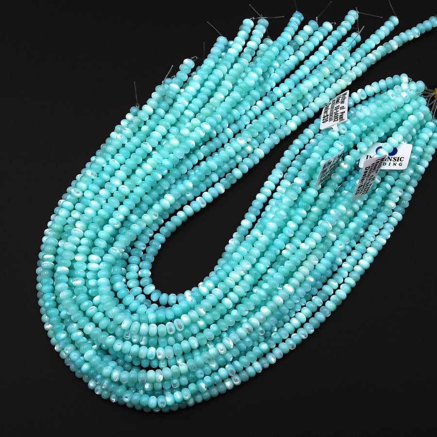 Aqua Blue Green Mother of Pearl 4mm 6mm 8mm Smooth Rondelle Beads 15.5" Strand