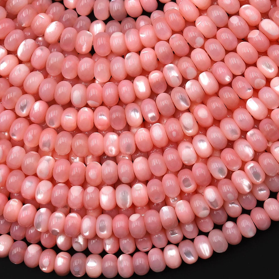 Coral Pink Mother of Pearl 4mm 6mm 8mm Smooth Rondelle Beads 15.5" Strand
