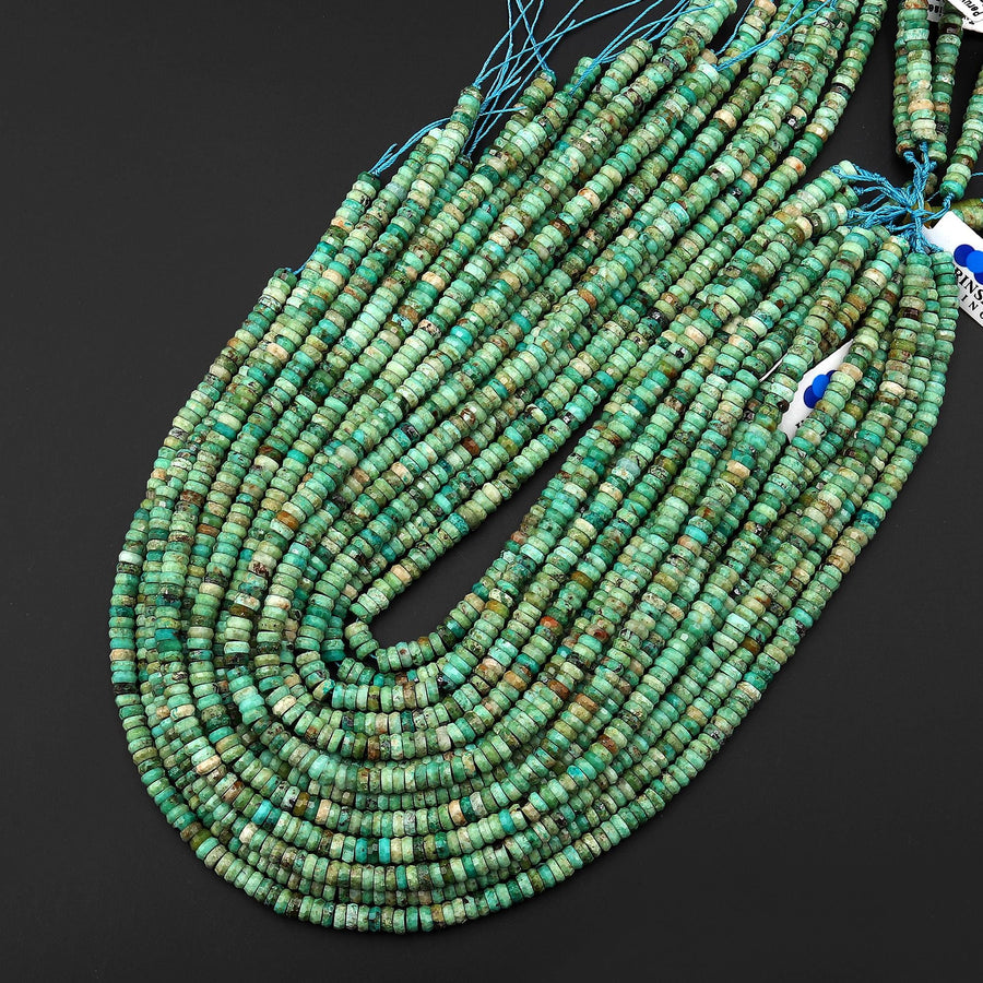 AAA Faceted Natural Peruvian Turquoise Heishi Rondelle Beads 6mm 15" Strand