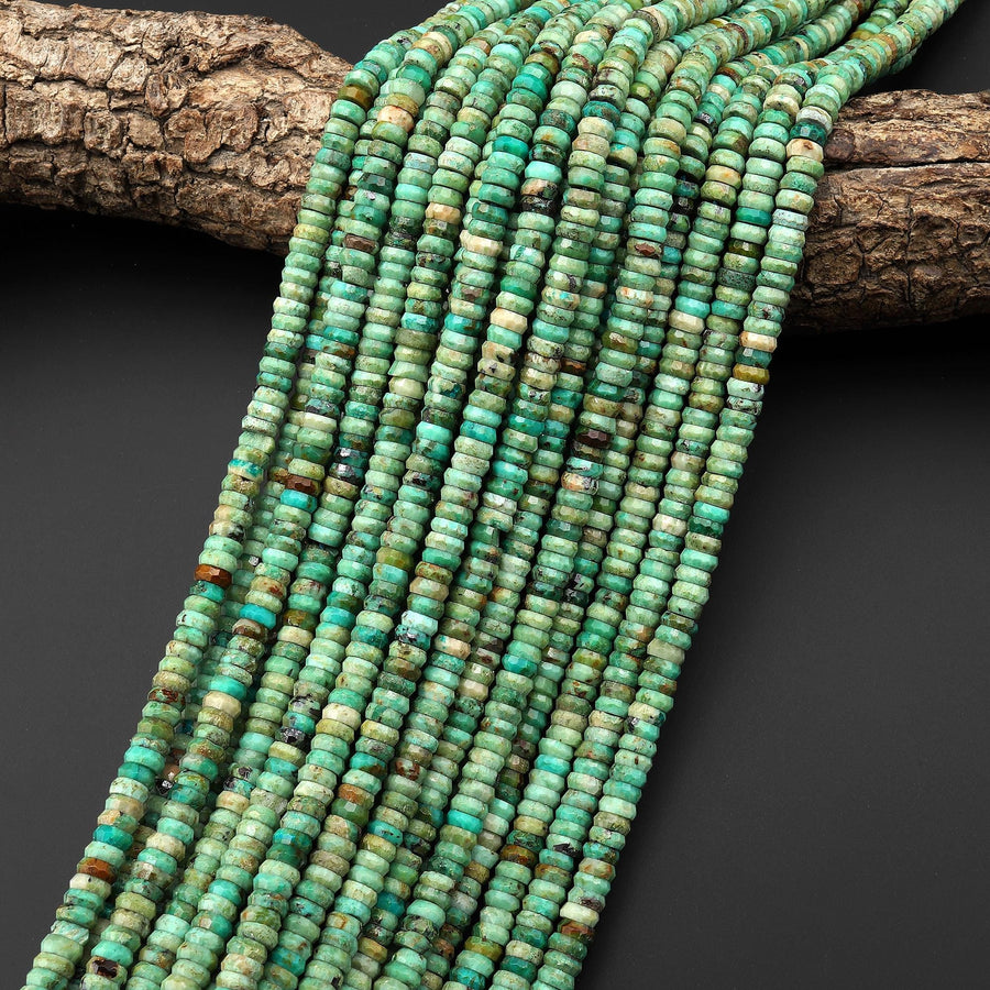 AAA Faceted Natural Peruvian Turquoise Heishi Rondelle Beads 6mm 15" Strand