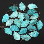 Hand Carved Natural Blue Amazonite Leaf Pendant Focal Gemstone Bead