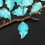 Hand Carved Natural Blue Amazonite Leaf Pendant Focal Gemstone Bead
