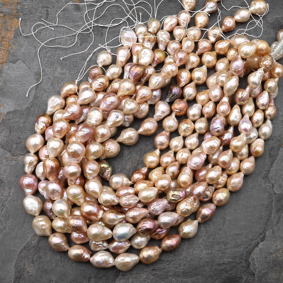 AAA Genuine Freshwater Ming Fireball Flameball Baroque Nucleated Pearl Metallic Golden Mauve Pink Peach Purple 16" Strand