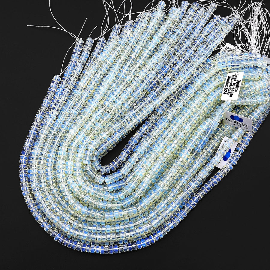 Faceted Opalite Beads 6x3mm hexagon Heishi Rondelle 15.5" Strand