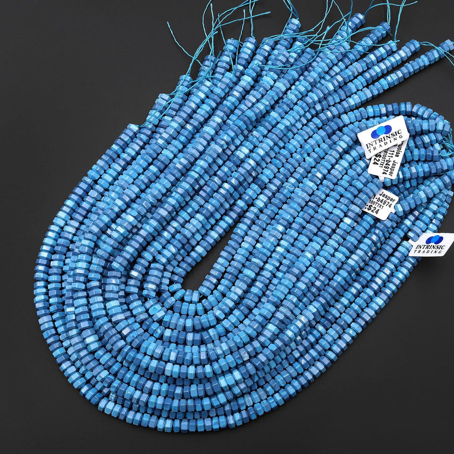 Faceted Blue Turquoise Jasper 6mm Heishi Rondelle Beads Aka Dyed Sleeping Beauty 15.5" Strand