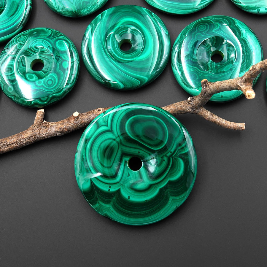 AAA+ Large Natural Malachite Donut Bead Pendant A2