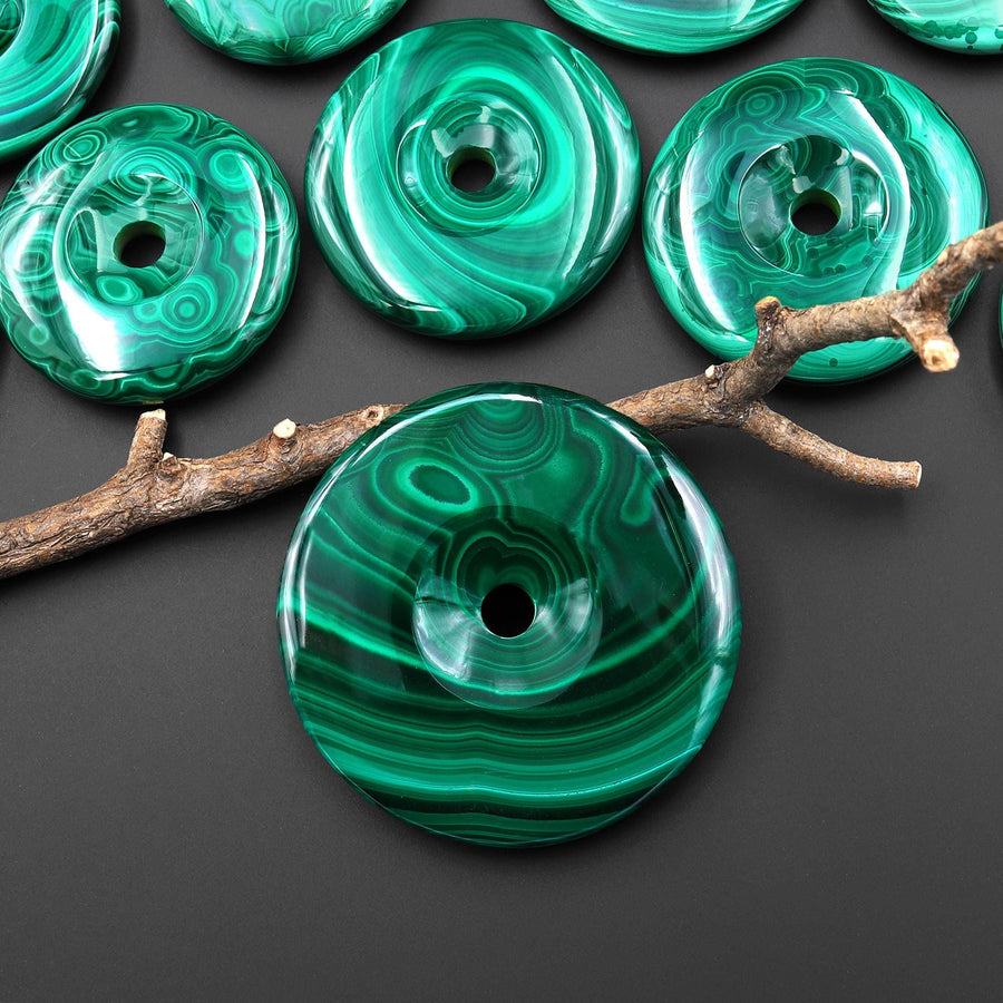 AAA+ Large Natural Malachite Donut Bead Pendant A5