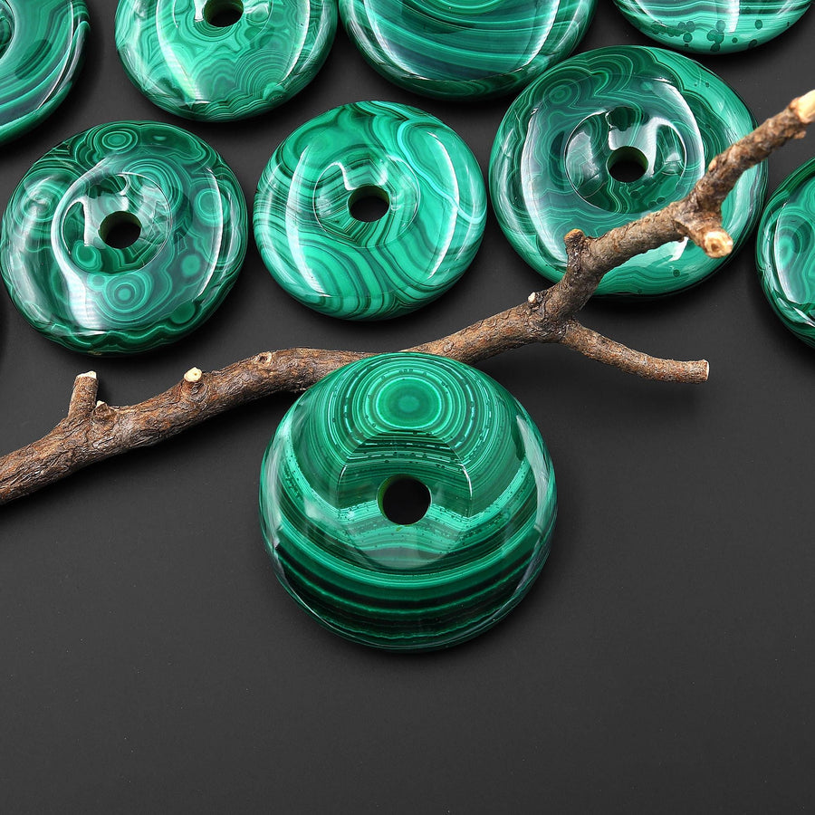 AAA+ Large Natural Malachite Donut Bead Pendant A9