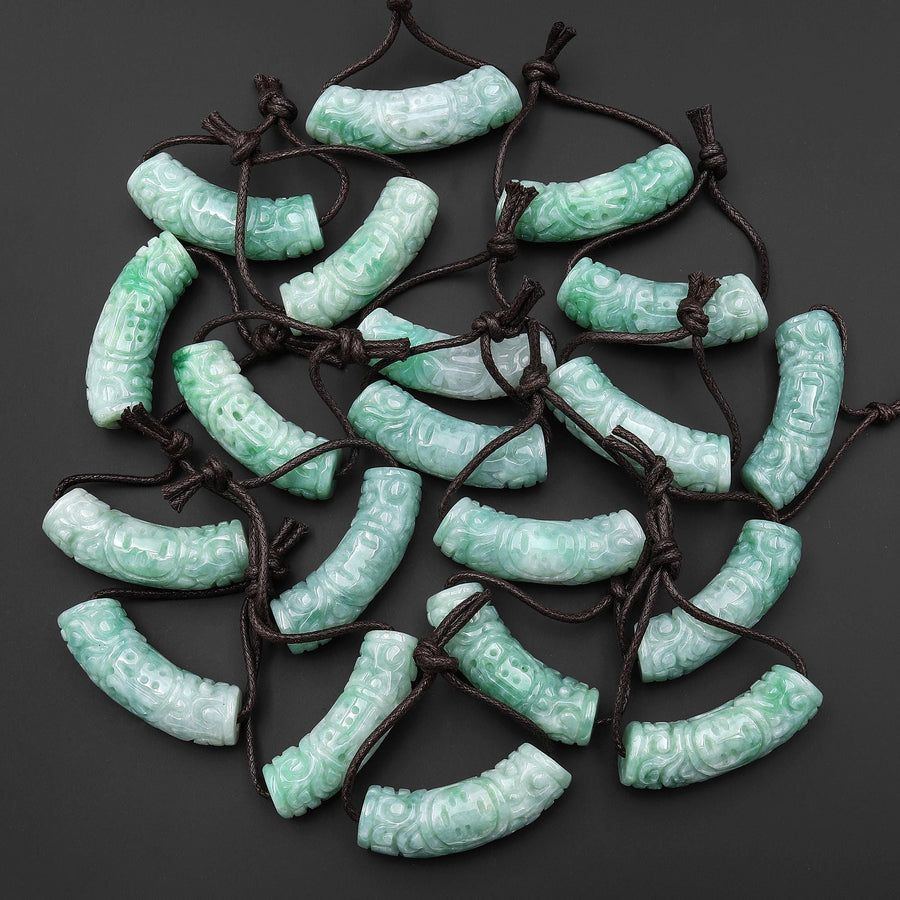 Hand Carved Natural Light Green Guatemalan Jade Curved Crescent Arc Pendant