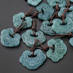 Hand Carved Natural Blue Green Guatemalan Jade Cloud of Fortune Locket Pendant