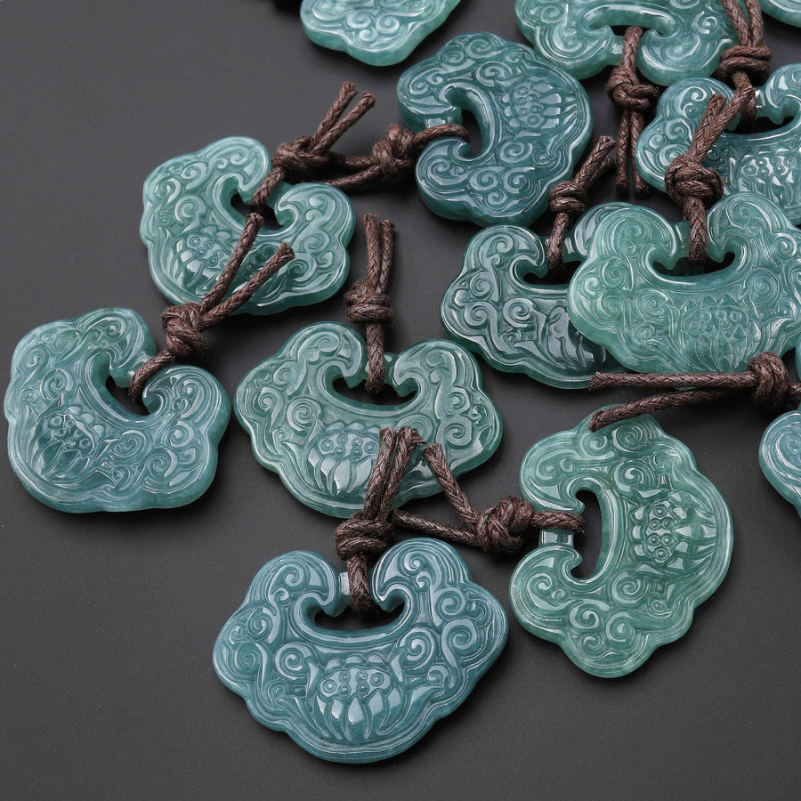 Hand Carved Natural Blue Green Guatemalan Jade Cloud of Fortune Locket Pendant