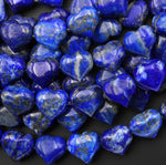 Natural Blue Lapis Beads Gemstone Puffy Heart Horizontally Drilled 10mm 12mm 14mm 7.5" Strand