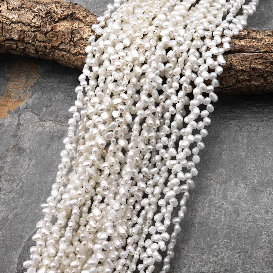 Natural White Freshwater Pearl Top Side Diagonally Drilled Leaf Teardrop Beads 15" Strand