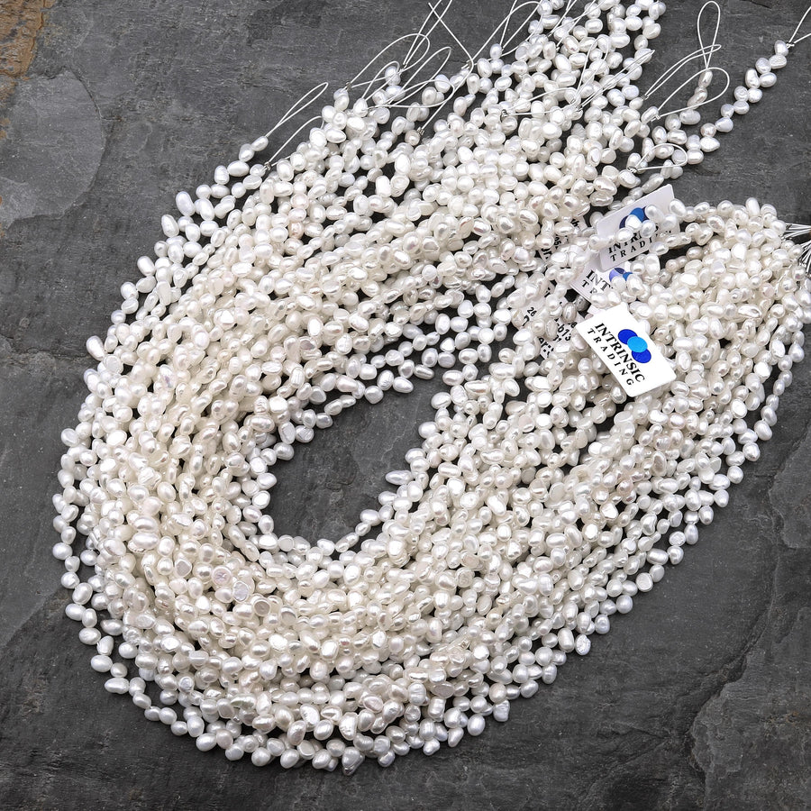 Natural White Freshwater Pearl Top Side Diagonally Drilled Leaf Teardrop Beads 15" Strand