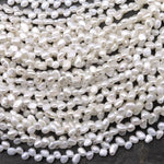 Natural White Freshwater Pearl Top Side Diagonally Drilled Leaf Teardrop Beads 15" Strand