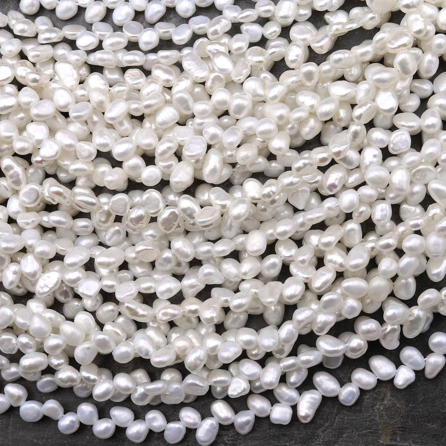 Natural White Freshwater Pearl Top Side Diagonally Drilled Leaf Teardrop Beads 15" Strand