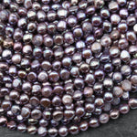 AAA Genuine Natural Metallic Silvery Gray Mauve Freshwater Pearl 6mm Rounded Nugget Beads 14" Strand