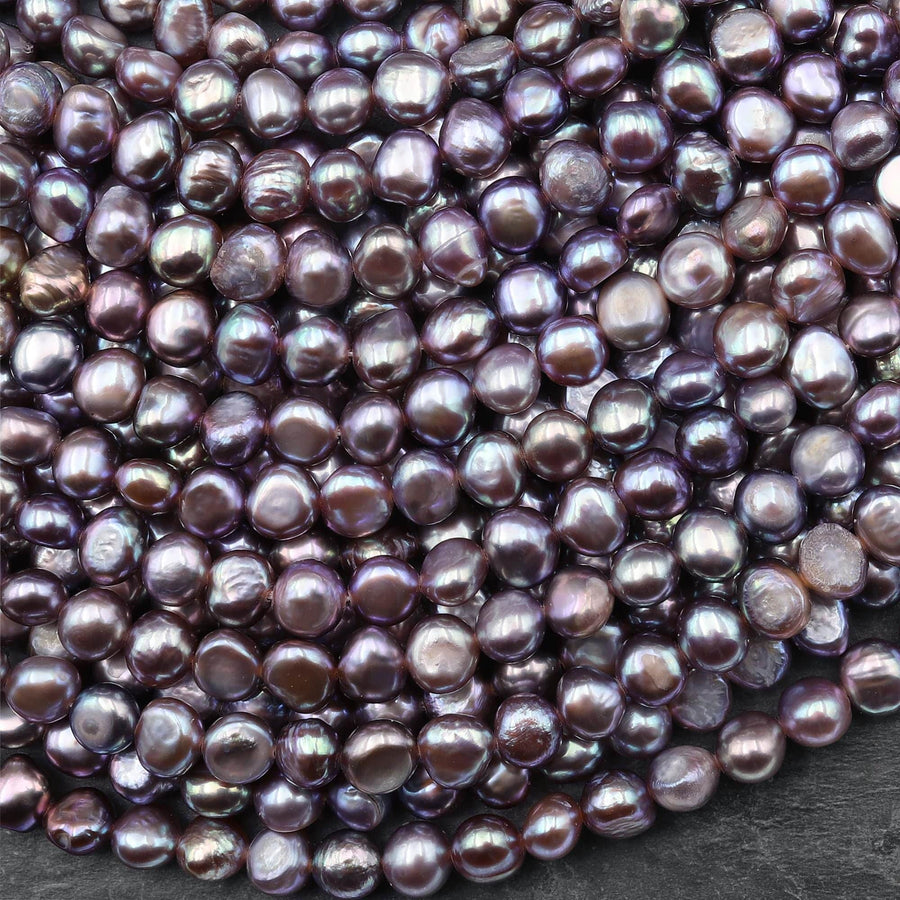 AAA Genuine Natural Metallic Silvery Gray Mauve Freshwater Pearl 6mm Rounded Nugget Beads 14" Strand