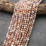 AAA Genuine Natural Metallic White Pink Peach Mauve Freshwater Pearl 6mm Rounded Nugget Beads 14" Strand