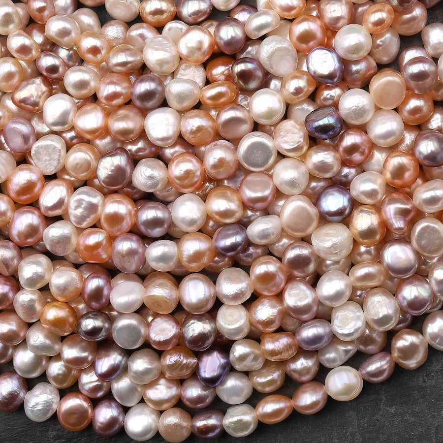 AAA Genuine Natural Metallic White Pink Peach Mauve Freshwater Pearl 6mm Rounded Nugget Beads 14" Strand