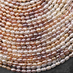 Genuine Natural White Peach Pink Mauve Purple Freshwater Pearl Potato Oval 3x4mm Ombre Shimmery Iridescent Classic Pearl 14" Strand