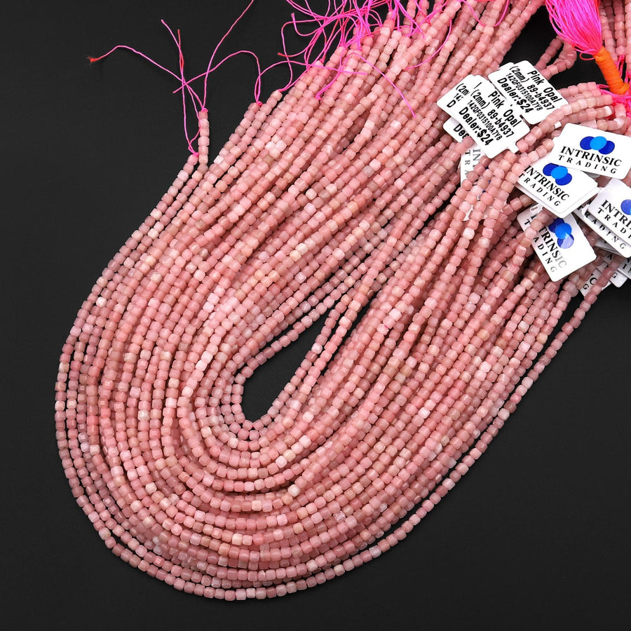 Natural Pink Opal 3mm Faceted Cube Gemstone Beads 15.5" Strand