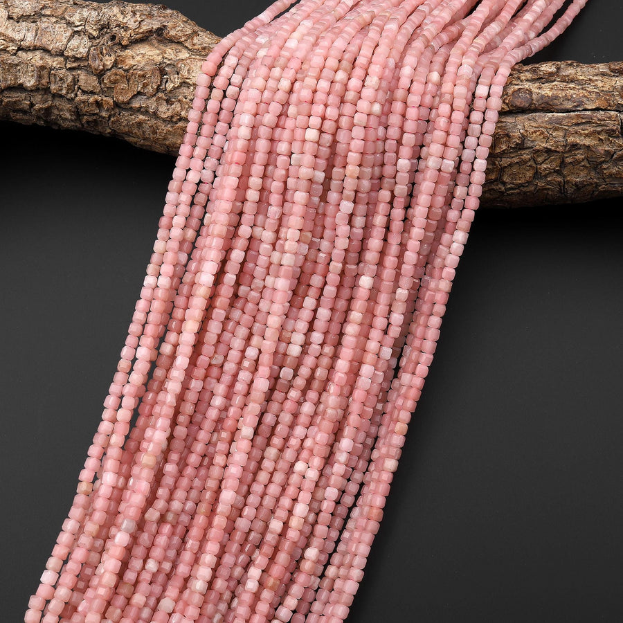 Natural Pink Opal 3mm Faceted Cube Gemstone Beads 15.5" Strand