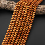 Natural Golden Sandalwood Beads 8mm Smooth Rondelle Aromatic Pure Wood Great For Mala Prayer Meditation Therapy 15.5" Strand