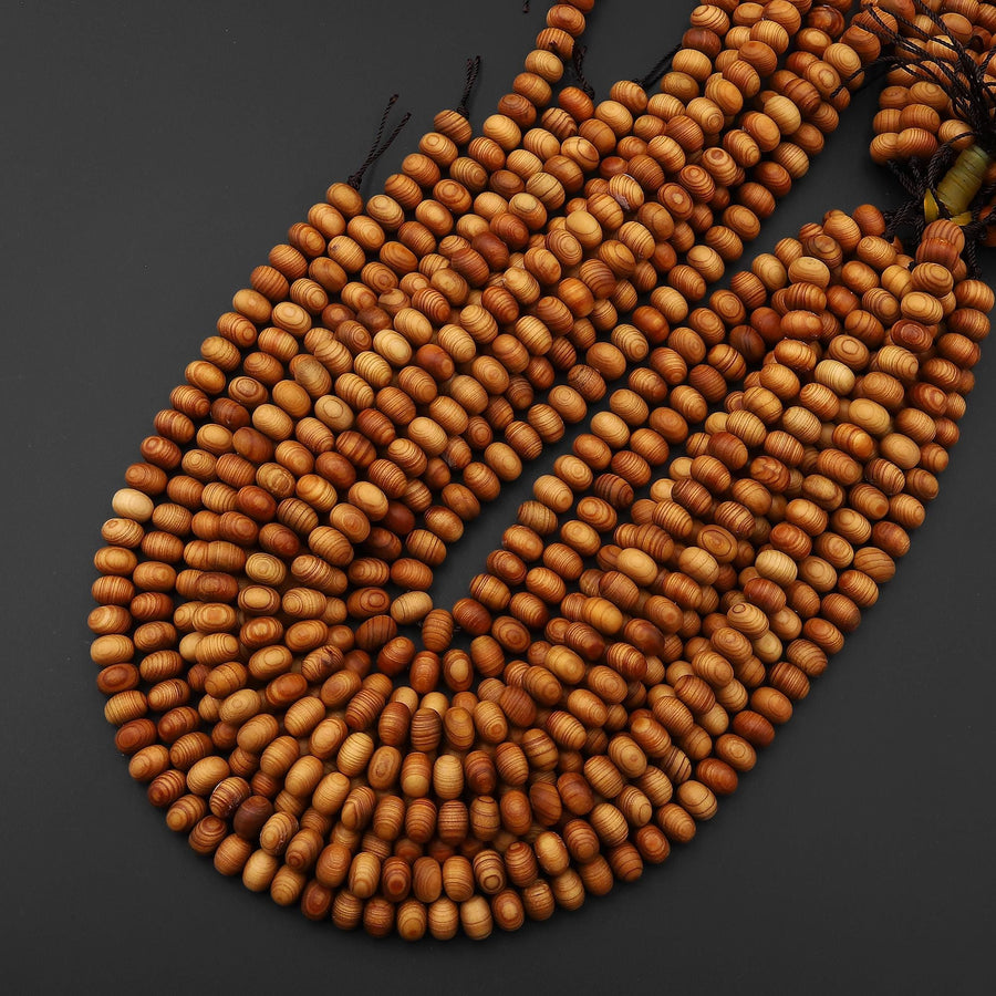 Natural Golden Sandalwood Beads 8mm Smooth Rondelle Aromatic Pure Wood Great For Mala Prayer Meditation Therapy 15.5" Strand