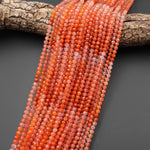 AAA Faceted Natural Fiery Orange Red Moroccan Agate 4mm Round Beads Ombre Gemstone 15.5" Strand