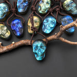 AAA Hand Carved Natural Labradorite Skull Side Drilled Gemstone Focal Bead 15x22mm