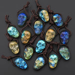 AAA Hand Carved Natural Labradorite Skull Side Drilled Gemstone Focal Bead 15x22mm