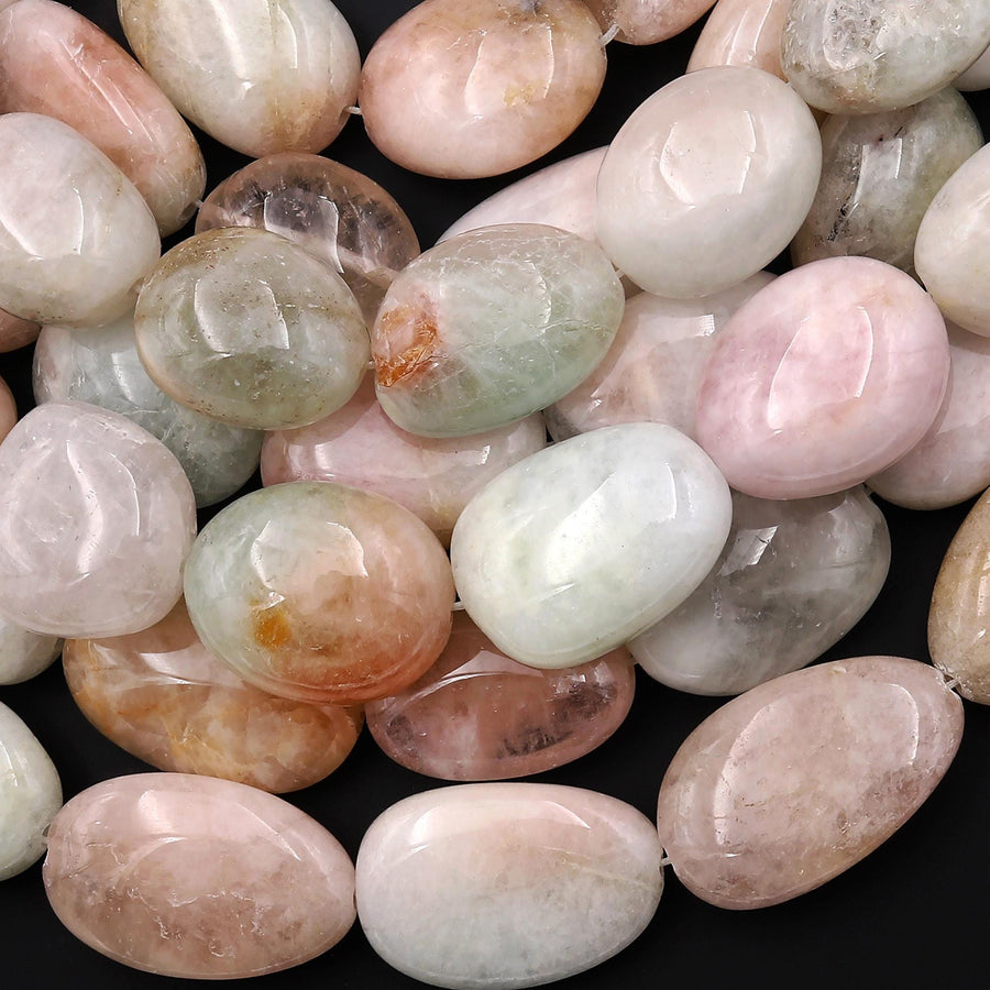 Large Natural Soft Peach Pink Morganite Beads Pebble Nuggets 15.5" Strand