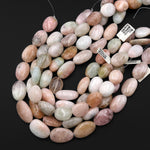 Large Natural Soft Peach Pink Morganite Beads Pebble Nuggets 15.5" Strand
