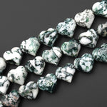 Natural Green Tree Agate Beads Gemstone Puffy Heart Horizontally Drilled 10mm 12mm 14mm 7.5" Strand