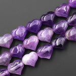 Natural Purple Amethyst Beads Gemstone Puffy Heart Horizontally Drilled 10mm 12mm 14mm 7.5" Strand