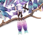 AAA Hand Carved Natural Fluorite Fish Earrings Matched Gemstone Bead Pair