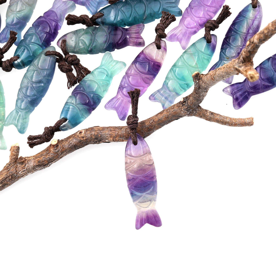 AAA Hand Carved Natural Fluorite Fish Charm Pendant Focal Bead