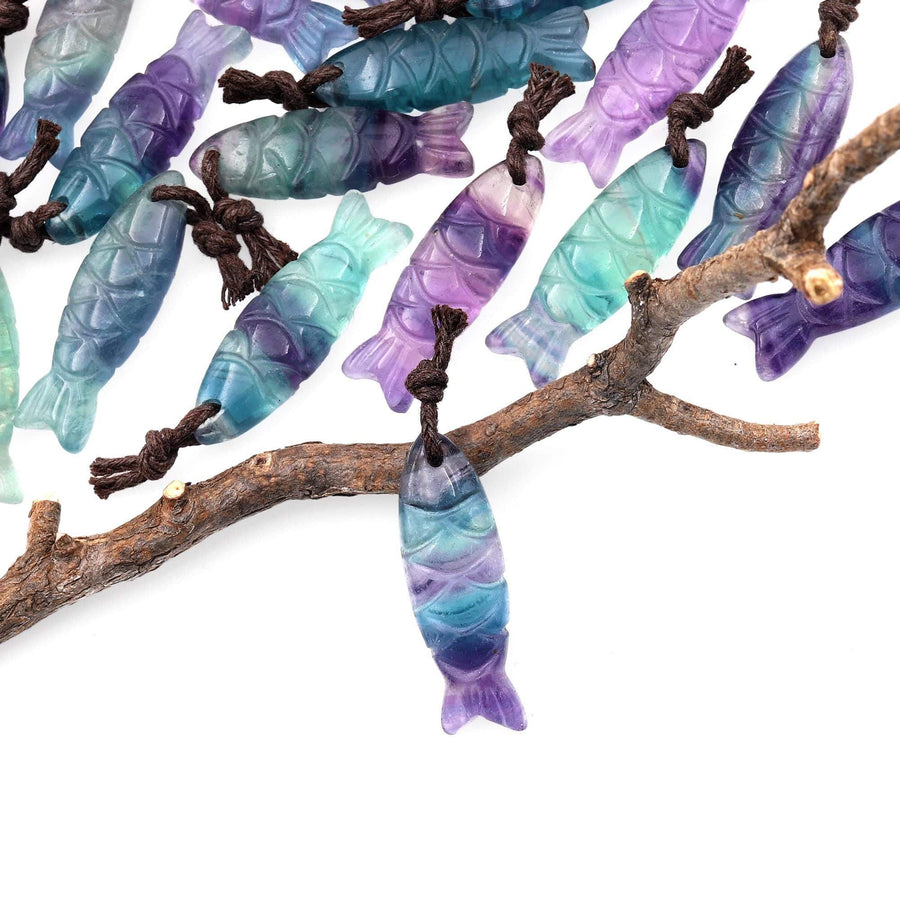AAA Hand Carved Natural Fluorite Fish Charm Pendant Focal Bead