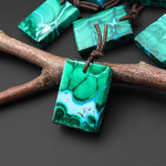 Extremely Rare Natural Blue Chrysocolla Green Malachite Rectangle Tile Pendant PDT0890
