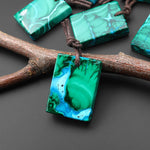 Extremely Rare Natural Blue Chrysocolla Green Malachite Rectangle Tile Pendant PDT0890