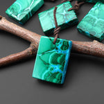 Extremely Rare Natural Blue Chrysocolla Green Malachite Rectangle Tile Pendant PDT0890