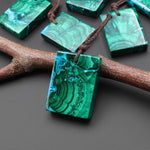 Extremely Rare Natural Blue Chrysocolla Green Malachite Rectangle Tile Pendant PDT0891